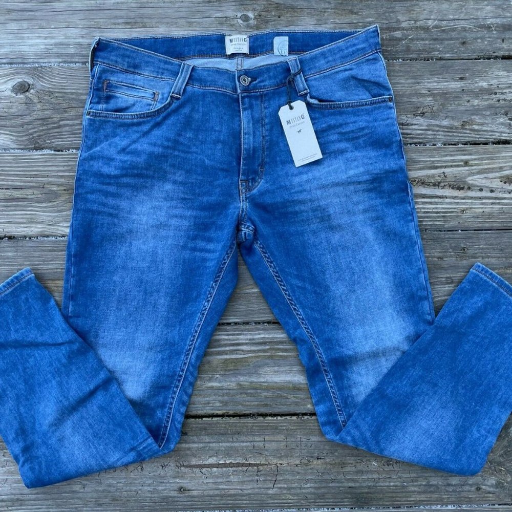 Mustang True Denim Men Jeans Blue Denim OREGON Tapered Slim Fit Jeans Size 38X30